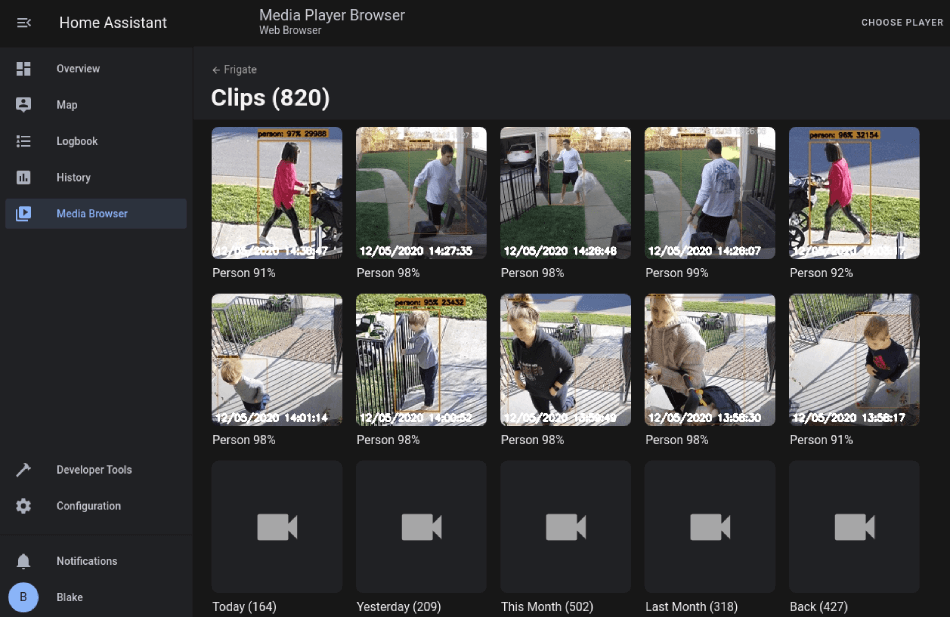 docker Container of frigate NVR dashboard